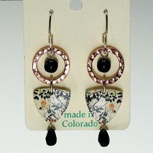 Handmade, Hammered Coper Ring w/Floral Triangle Drop Earrings